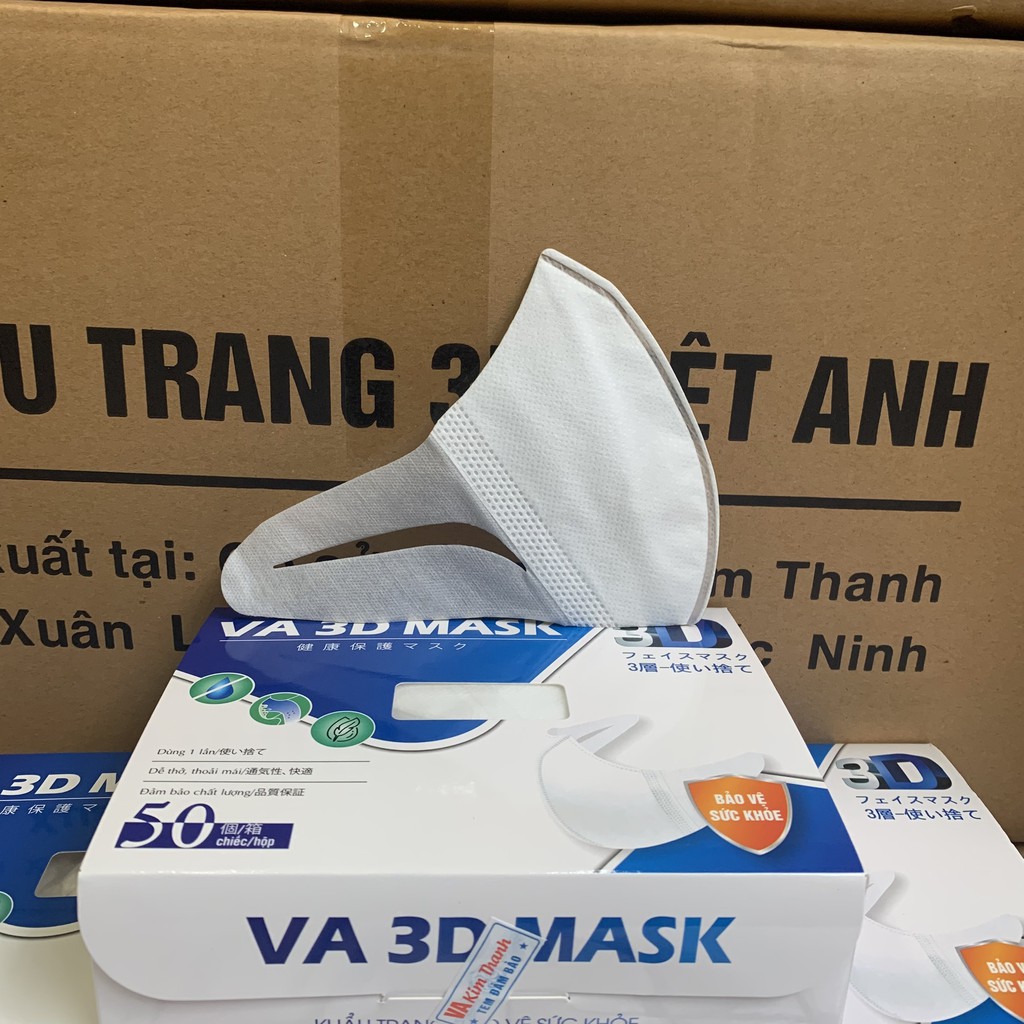 Khẩu trang 3D Mask Việt Anh chống bụi dễ dàng đóng hộp 50 cái