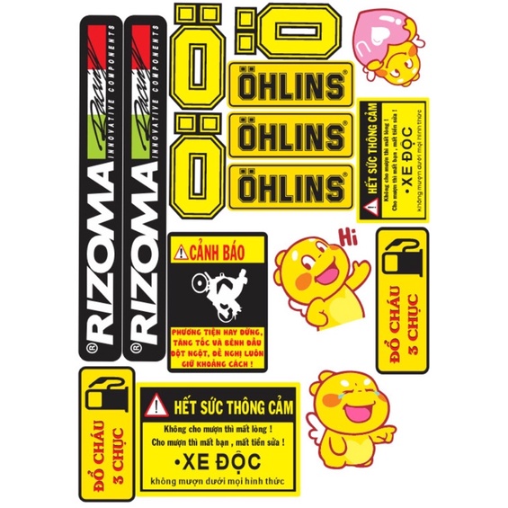 Tem cảnh báo ,đag hót Tem Ohlins, tem cảnh báo , tem idol , tem đổ cháu 3 chục, tem sticker