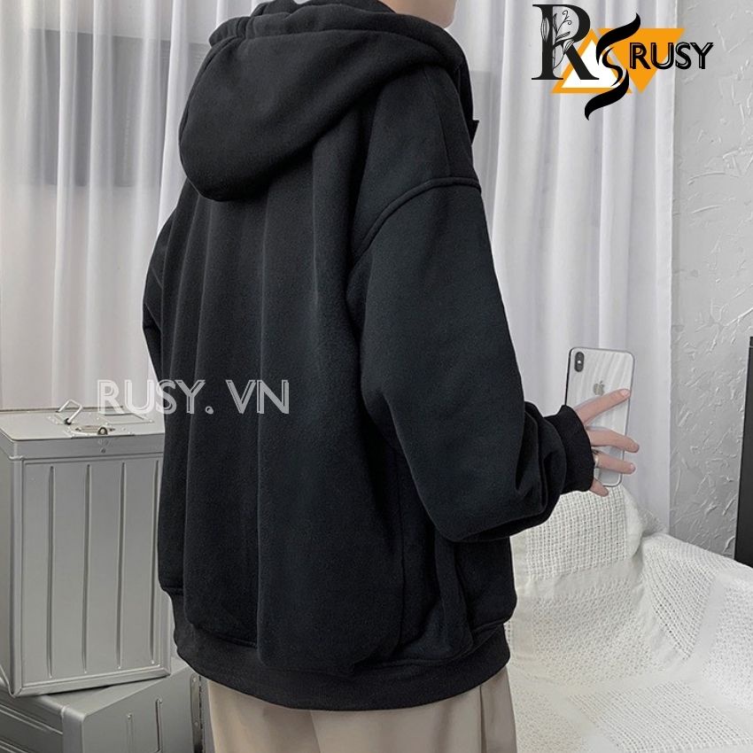 Áo khoác hoodie nỉ khoá zip tay phồng trơn unisex áo cặp cao cấp màu xanh rêu nón 2 lớp dày dặn tay bồng chất nỉ bông
