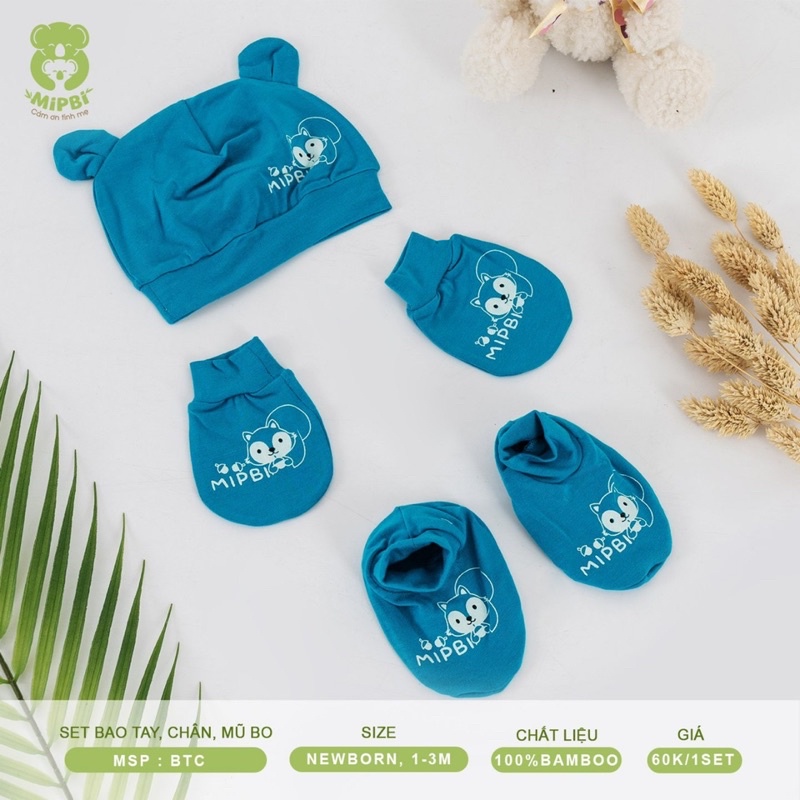 Sét bao tay chân mũ sơ sinh Mipbi 100% sợi tre cho bé 1-3m [ babyboo]