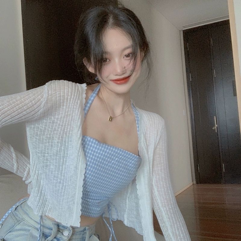 Áo Khoác Cardigan Lụa Lạnh Mỏng Tay Dài Màu Trắng Chống Nắng Thời Trang Xuân Hè Cho Nữ