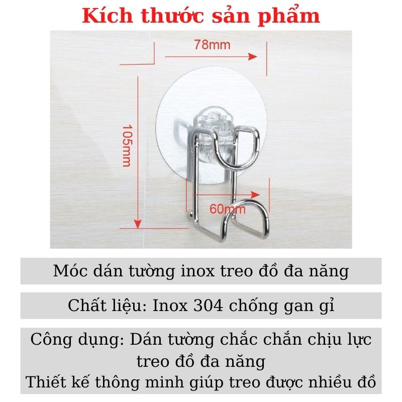 Móc dán tường treo thau chậu nhà tắm Móc treo đồ đa năng inox chịu lực