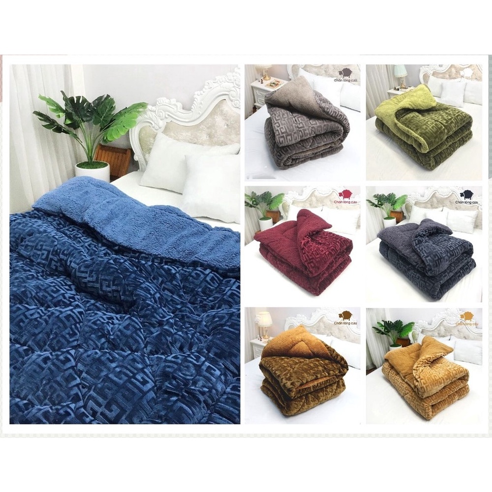 Chăn Lông Cừu Chữ Vạn Nỉ Nhung 3,5kg Nhập Khẩu Cao Cấp, Siêu Dày, Siêu Ấm, Siêu Mềm. Không Bai Xù, Không Rụng Lông Happy