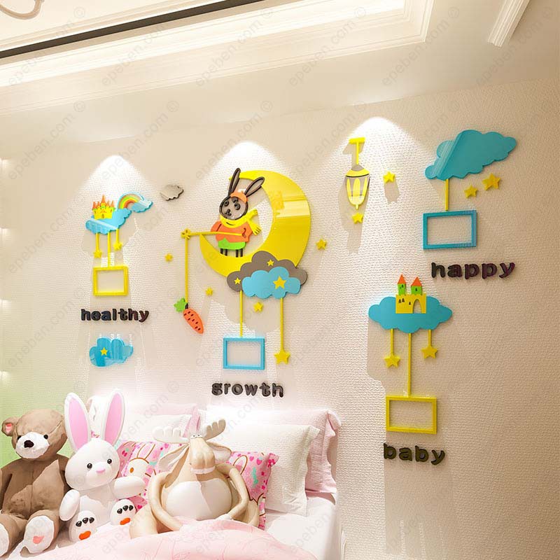 Tranh dán tường mica 3d decor khổ lớn khung ảnh trên bầu trời về đêm trang trí mầm non, phòng bé Nhiều Size - EPeBen