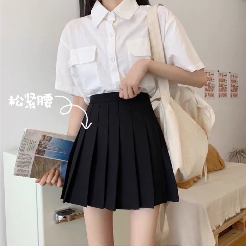 Chân Váy Trắng Đen Tennis Xếp Ly Basic Mặc Đi Chơi Đi Tiệc (Hình Thật)