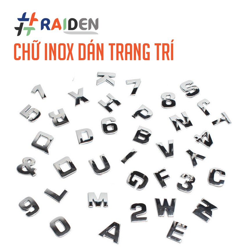 Chữ Kim Loại Dán Xe, Chữ Cái Và Số Kim Loại Dán Trang Trí - Có Tặng Kèm Keo Dán - Raiden