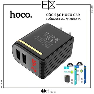 Củ sạc nhanh hoco c39 2 cổng usb sạc nhanh 2.4a hiển thị màn hình led chính hãng