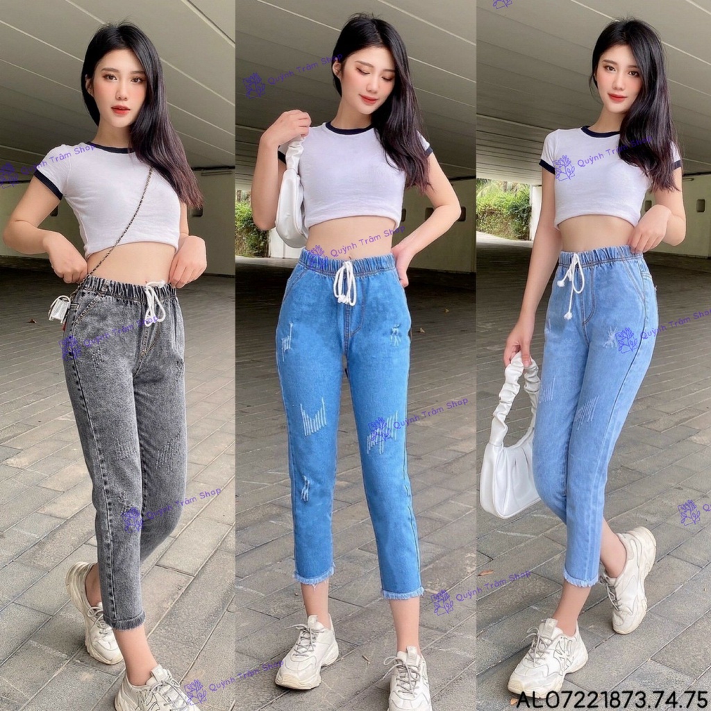Quần Jean Lỡ Nữ Dáng Baggy Mẫu Cào Xước Suông Tua Lai