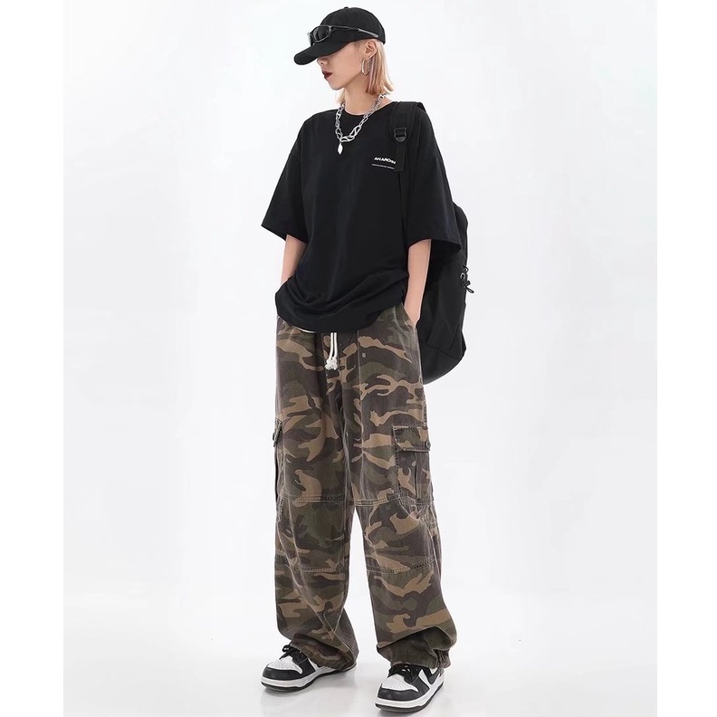 Quần jogger camo rằn ri nam nữ ống rút box pant túi hộp dây rút unisex street style, Quần dài ống rộng hip hop đường phố | BigBuy360 - bigbuy360.vn