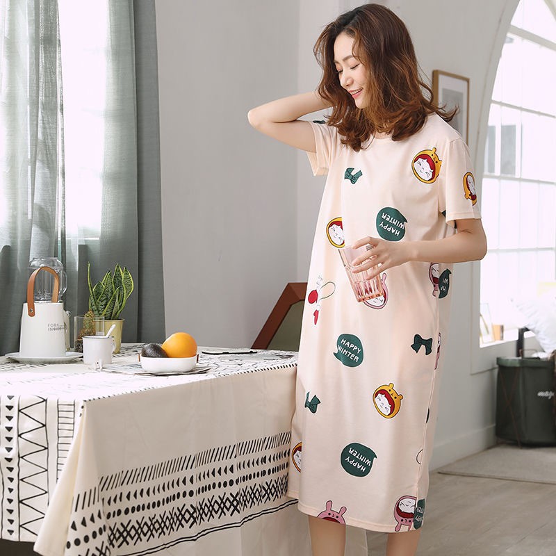 Váy Ngủ Nữ Bộ Đồ Mùa Hè Mặc Ở Nhà Dáng Suông Dài Côc Tay Mềm Mát Mỏng Dáng Hàn Quốc xinh VN09