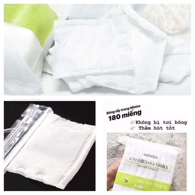 Bông Tẩy Trang Miniso Nhật Bản 180 Miếng Cotton Mềm Mịn Làm Sạch Dễ Dàng Túi Zip