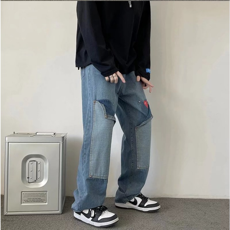 Quần Jeans Dài Màu Sắc Retro Phong Cách Hàn Quốc Cho Nam