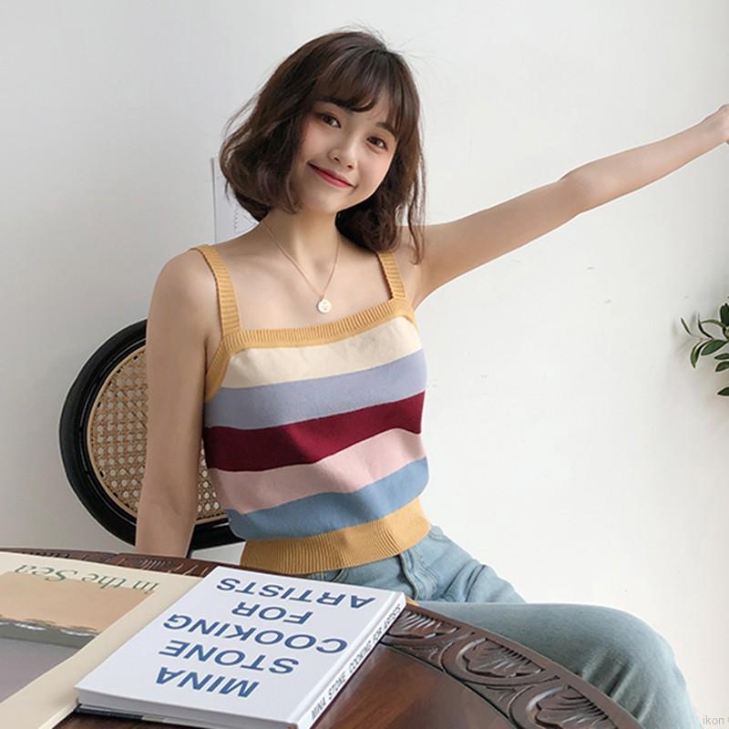 Áo 2 dây phối kẻ sọc thời trang trẻ trung cho nữ