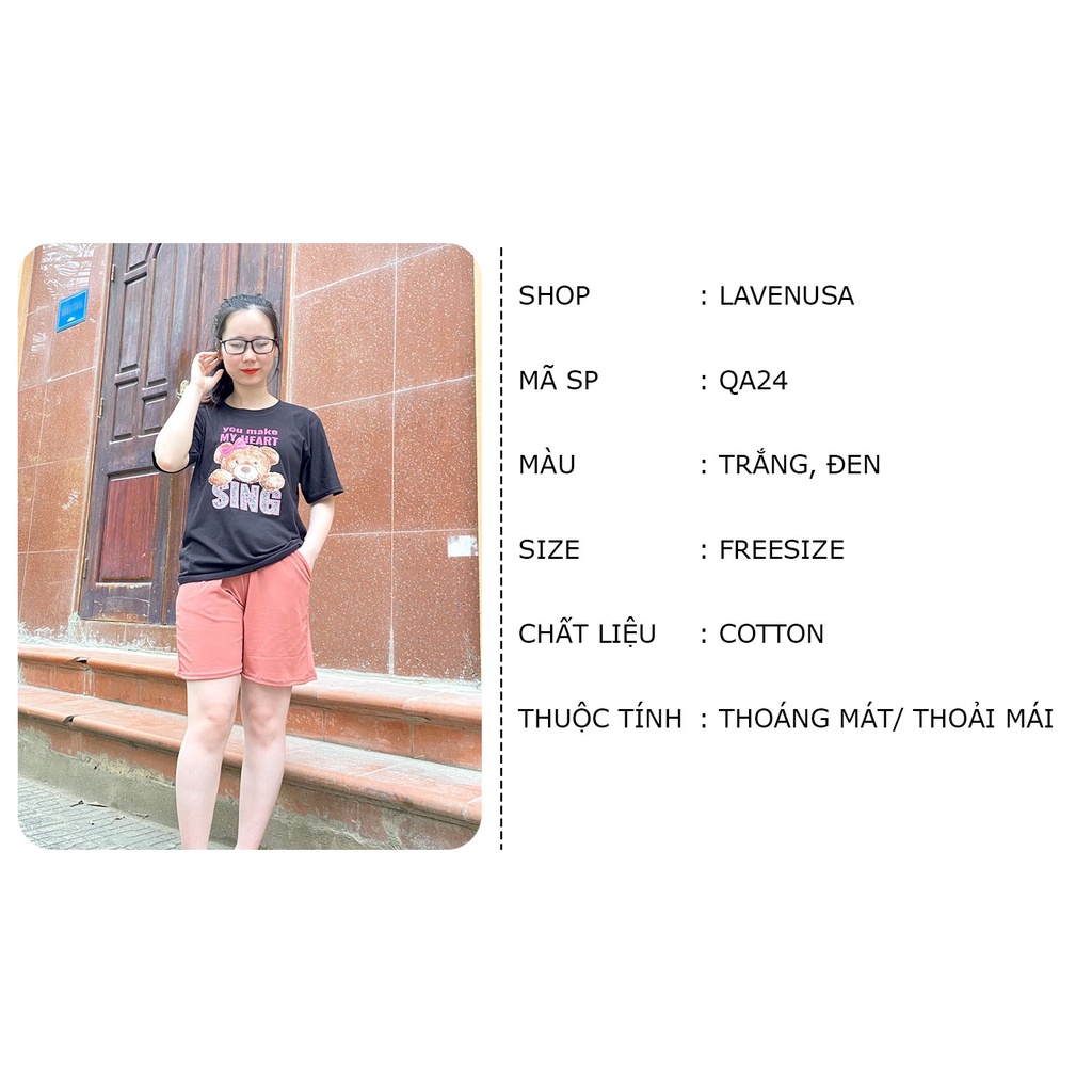 Bộ mặc nhà nữ mùa hè cotton mềm mịn hình gấu đáng yêu xinh xắn LAVENUSA QA24
