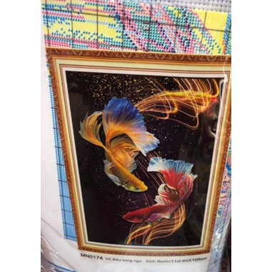 Tranh thêu kín đôi cá chép phú quý MN0175 (80X150) - tranh chưa thêu MN0174 (60X100)