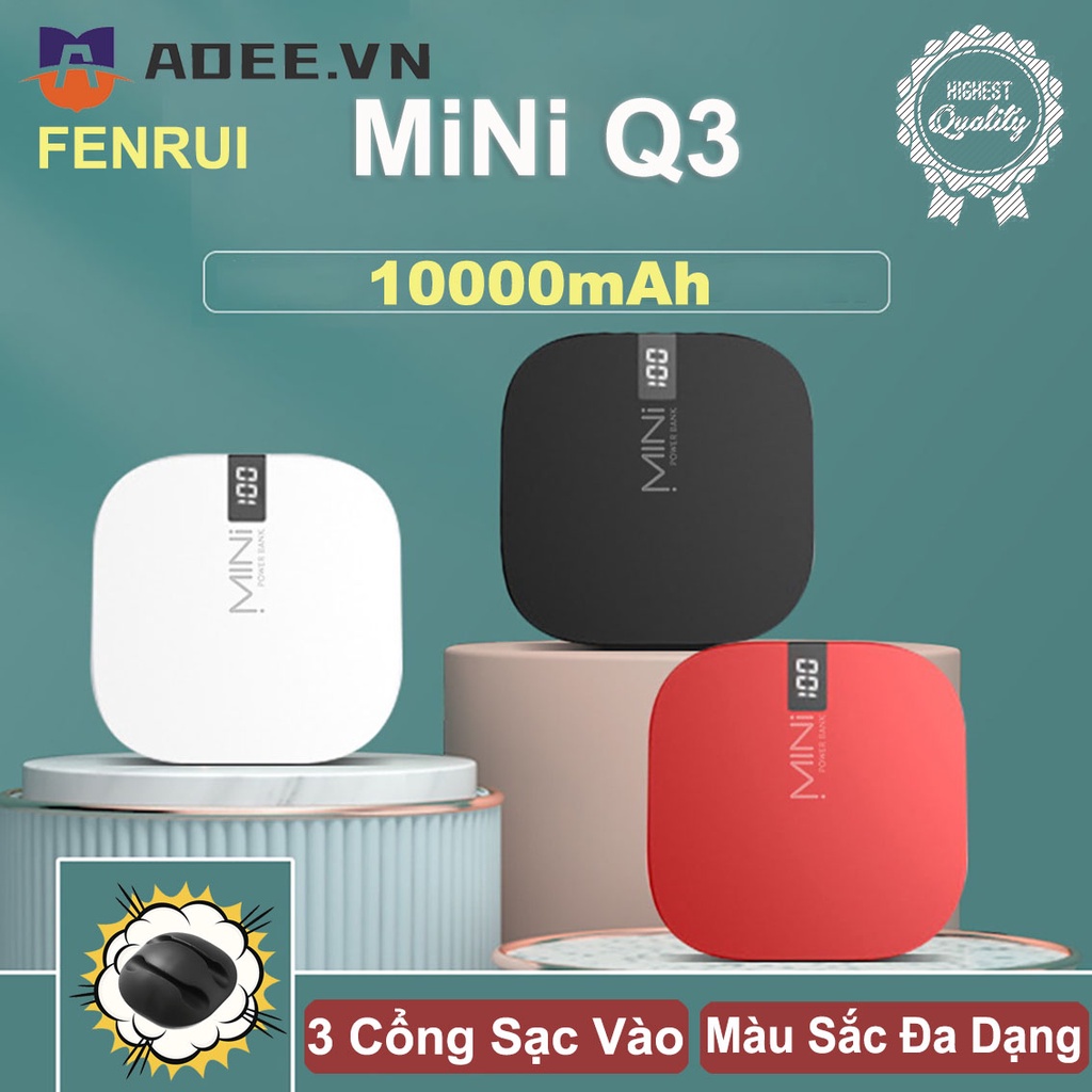 Sạc dự phòng Mini Q3 Sạc nhanh 10000mAh -Đèn LED chữ số 3 cổng đầu vào Android