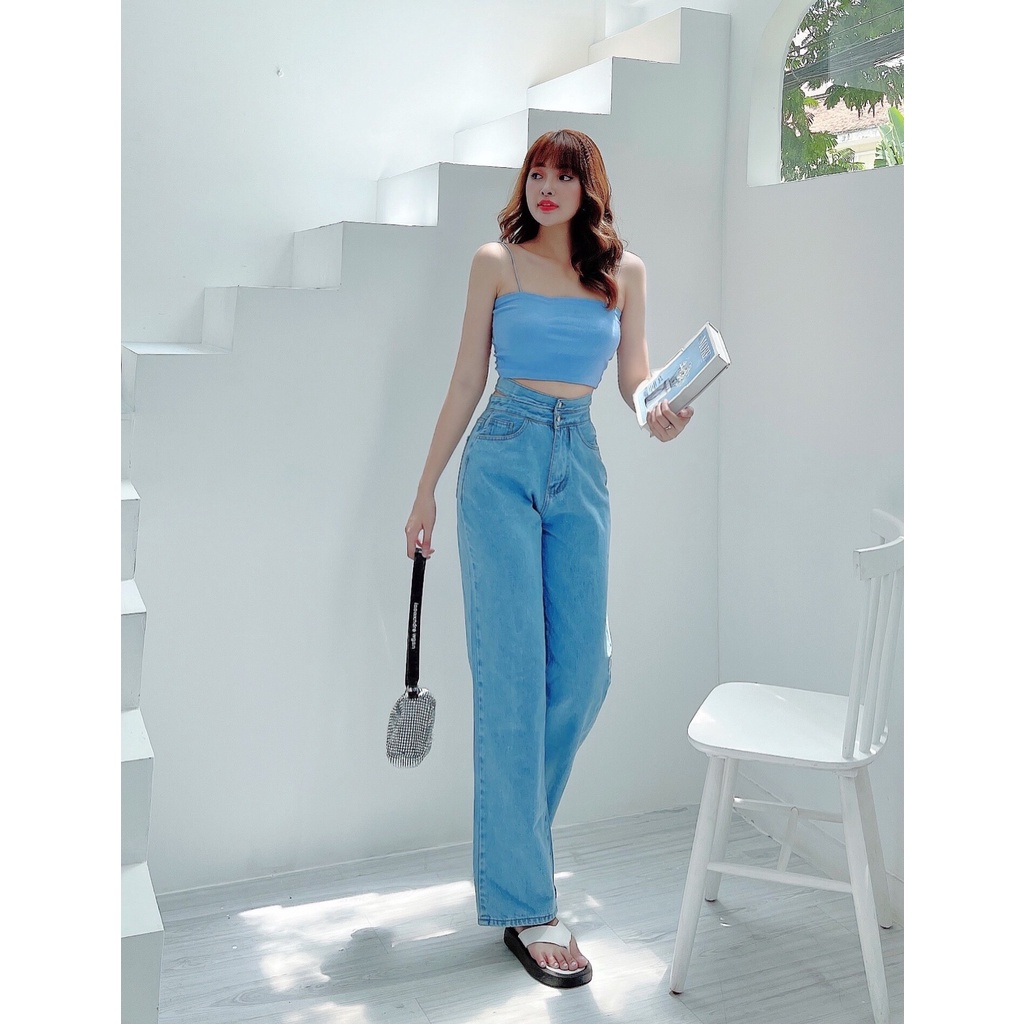 [ CHÂN PHONG ] QUẦN JEAN ỐNG RỘNG NỮ LƯNG CAO 2 NÚT LƯNG MỔ TRƠN MÀU XANH NHẠT LAI CUỐN SIÊU THỜI TRANG ĐỈNH PHONG CÁCH