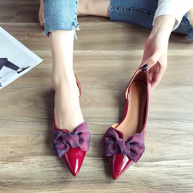 SALE-Giày búp bê khoét eo nơ voan size 37-39