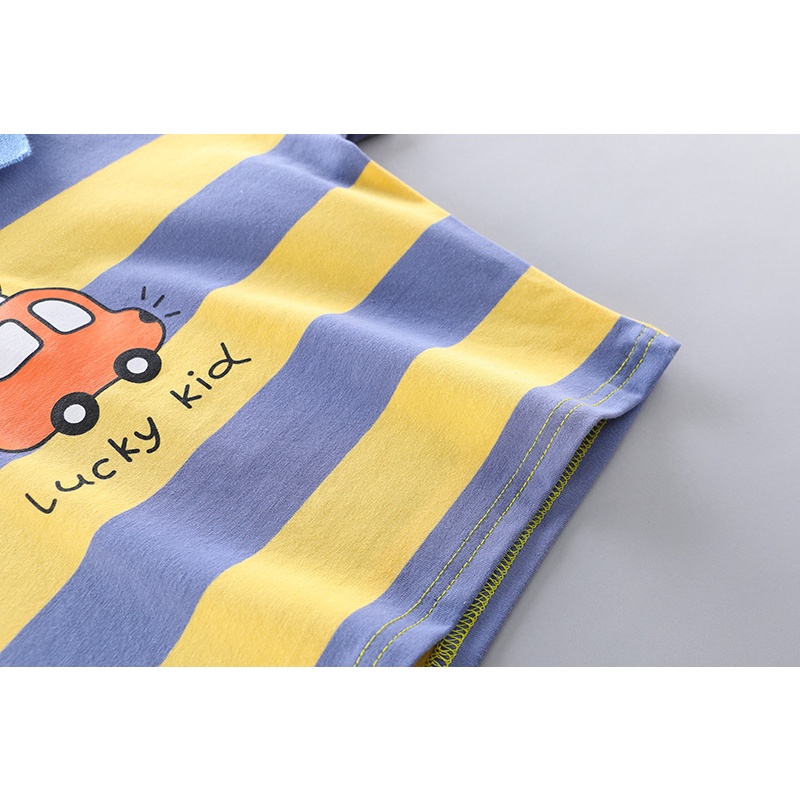 Set Đồ 2 Món Gồm Áo Thun cotton Tay Ngắn Cổ Bẻ Kẻ Sọc Hoạt Hình + Quần jeans Dành Cho Bé Trai 0-4 Tuổi