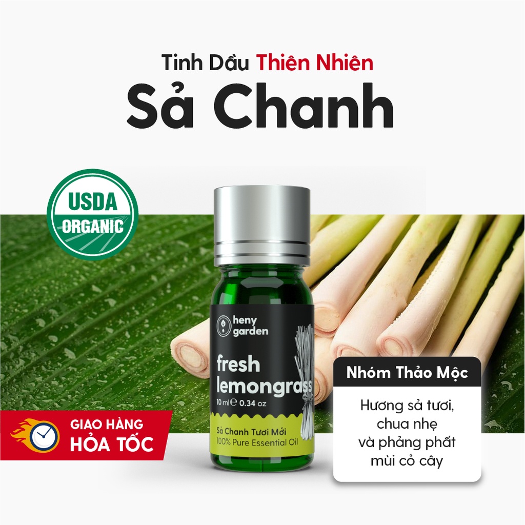 Tinh Dầu Sả Chanh  Organic Nguyên Chất Đậm Đặc Xông Thơm Phòng, Làm Nến Thơm Thiên Nhiên HENY GARDEN