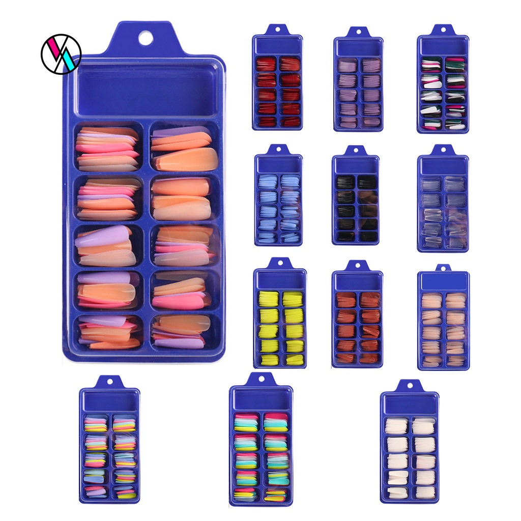 Hộp 100 Móng Tay Giả Hình Chữ T Mini Nhiều Màu Sắc