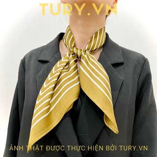 Khăn Lụa Vuông Turban 70x70cm Làm Áo Yếm Khăn Quàng Cổ Họa Sọc Màu Vàng Đất - Tury.vn - Mã TB032