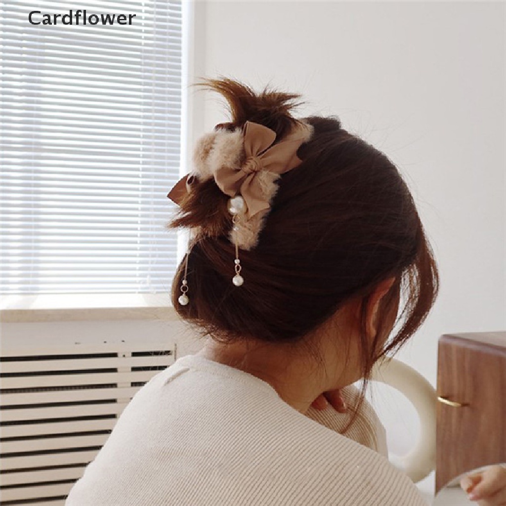 &lt; Cardflower &gt; Kẹp Tóc Càng Cua Dài Đính Ngọc Trai Lông Nhung Thời Trang Mới Cho Nữ