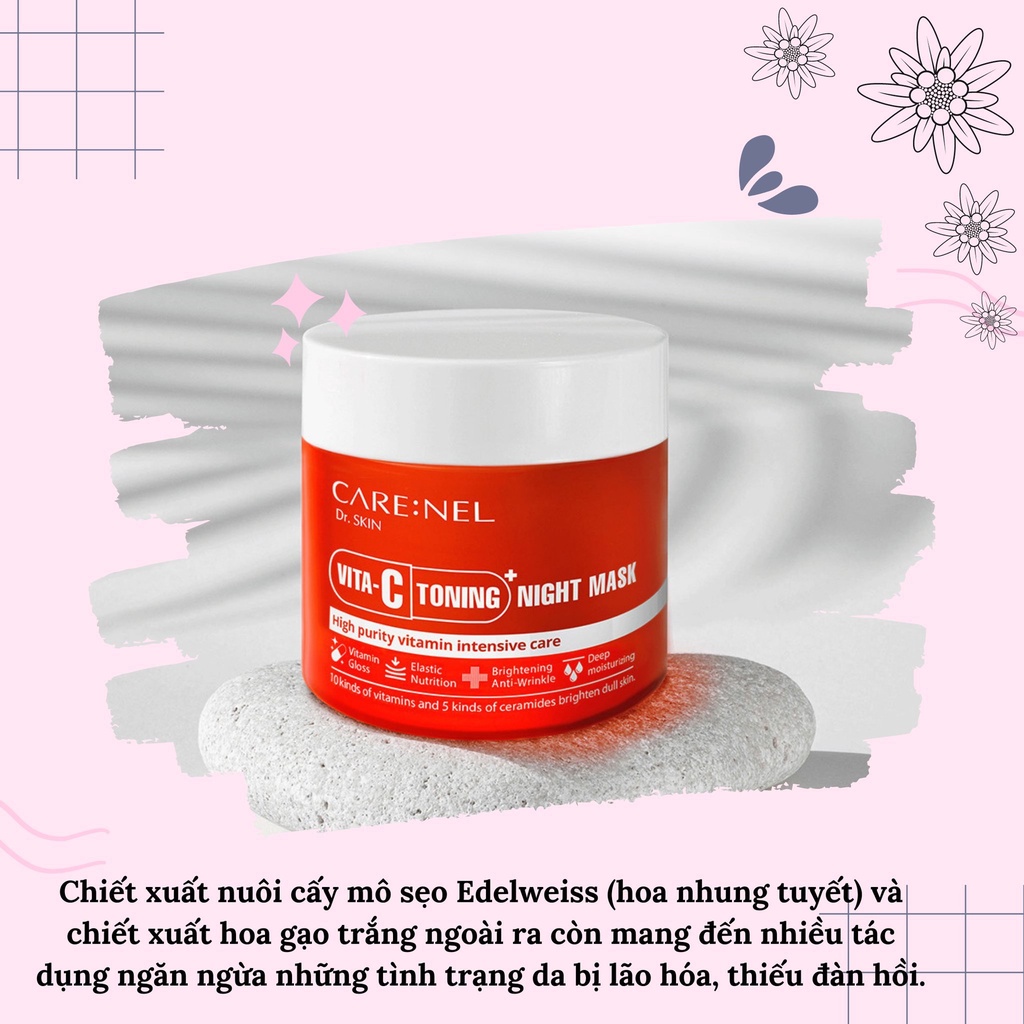 Mặt nạ ngủ sáng da dưỡng ẩm Care:Nel Vita C Toning+ Night Mask 80ml