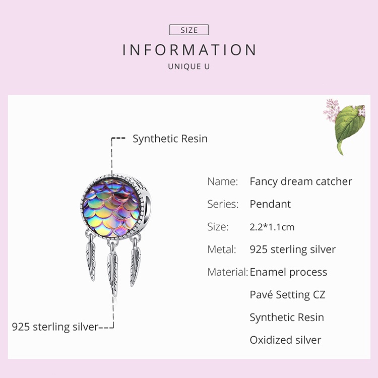 Mặt phụ kiện xỏ vòng tay BAMOER SCC1985 bằng bạc 925 tạo hình dreamcatcher sang trọng