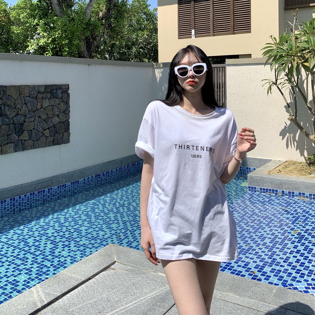 Áo Thun Tay Ngắn Dáng Rộng In Chữ Thời Trang Hàn Quốc