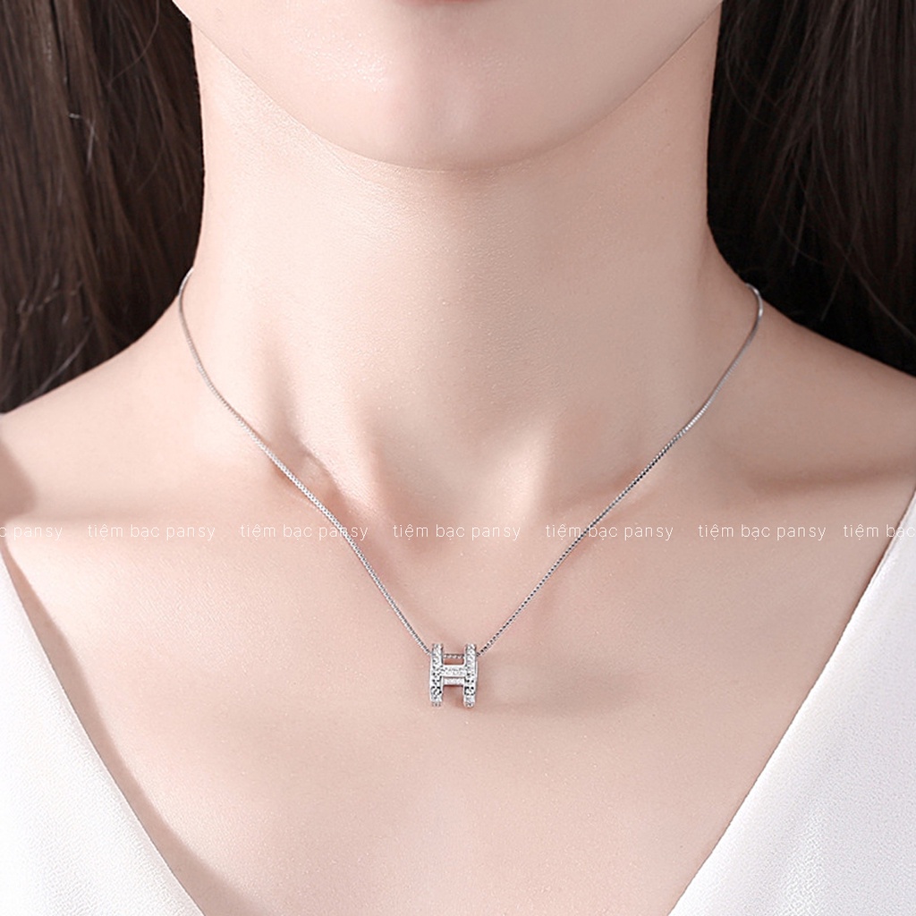 Dây chuyền bạc nữ PANSY mặt hình chữ H thời trang, vòng cổ kí hiệu chữ H đơn giản bằng bạc thật