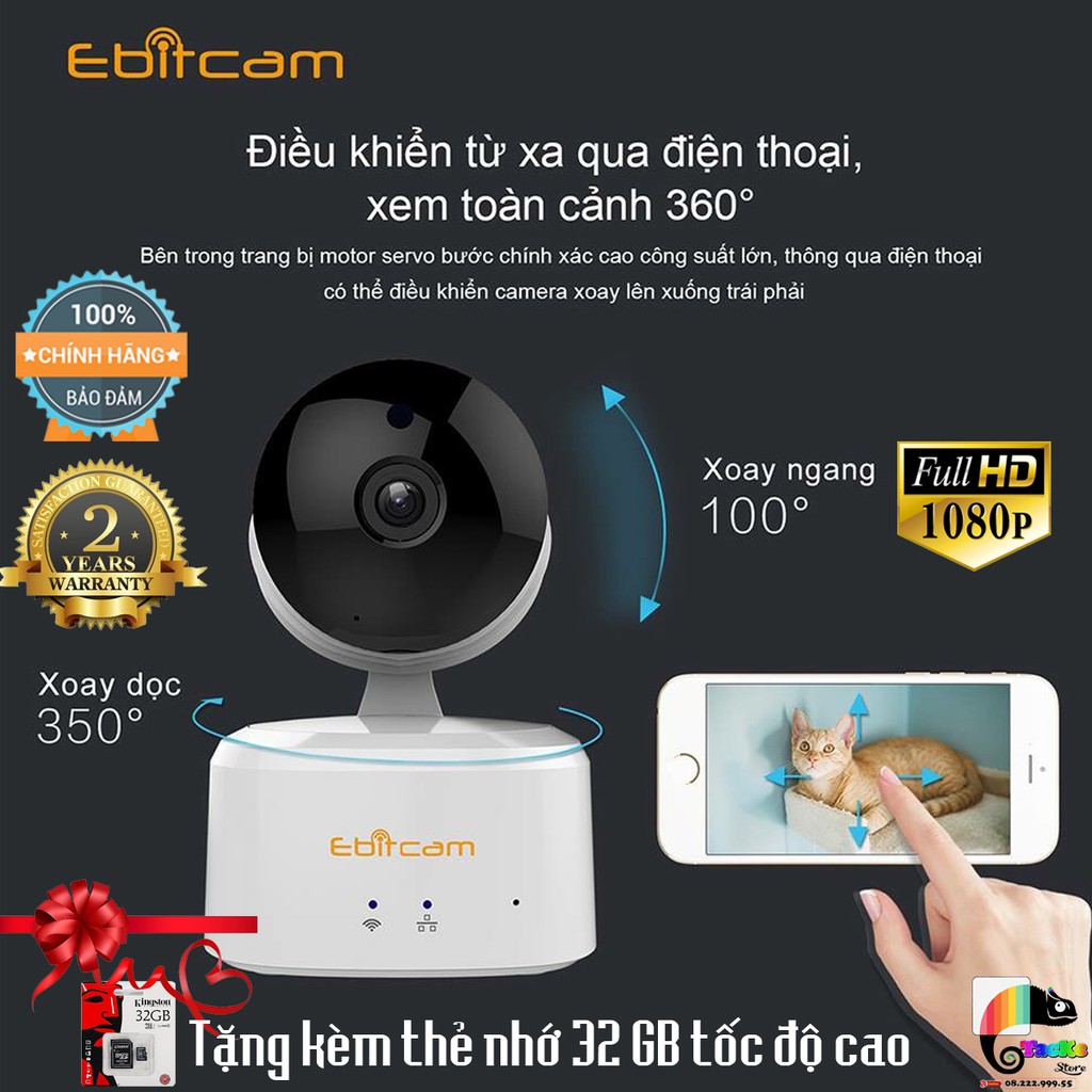 Camera IP WIFI Ebitcam E2 Full HD 1080P 2Mp + Tặng kèm thẻ 32GB