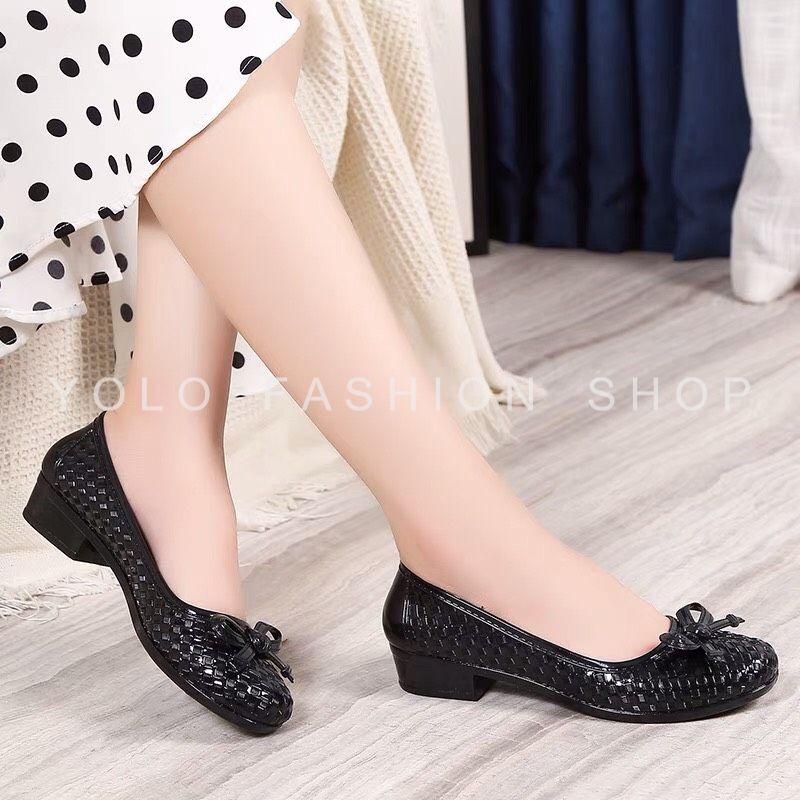 Giày nhựa cao su cao cấp bền đẹp đi nước thoải mái đế 2cm đính nơ xinh xắn-GN18