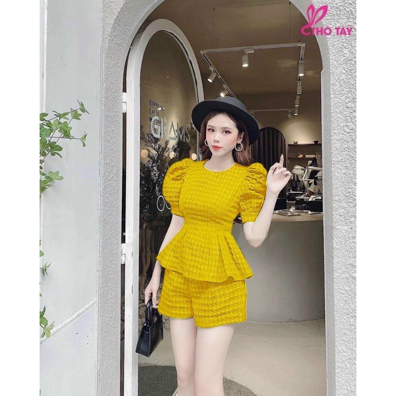 Sét peplum tapta tay phồng xếp ly eo  bigsize 60=&gt;90(sét thiết kế bigsize kim ngân 3 Size L//Xl/Xxl)