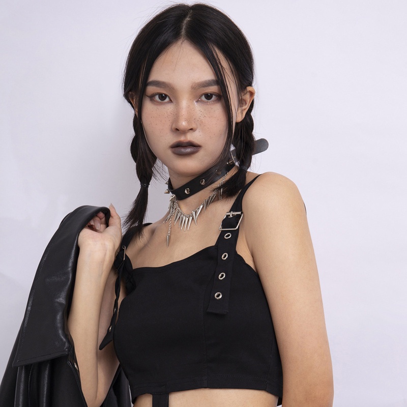 Vòng Cổ Da Unisex Đính Đinh Tán Phong Cách Punk Rock