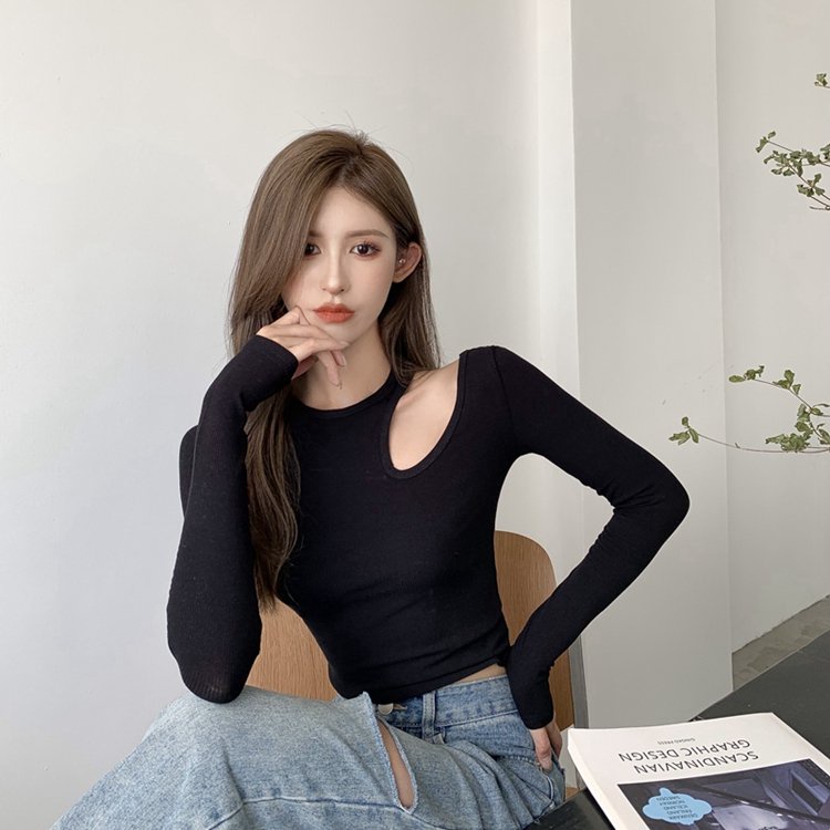 Áo Croptop Cut Vai Lệch PEONYB Nữ [FREESHIP]  Thun dài tay dáng ôm body đẹp, phông kiểu cá tính bánh bèo Ulzzang