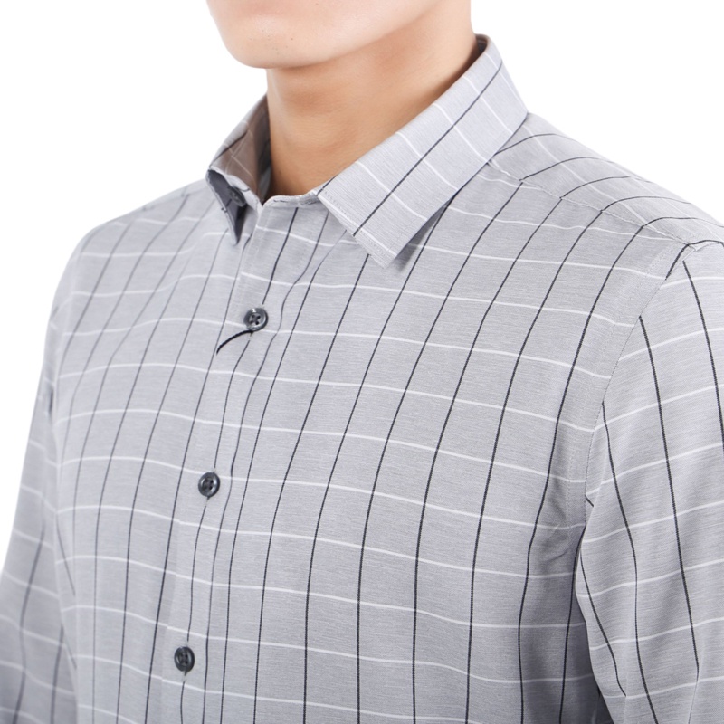 Áo sơ mi dài tay Nam Owen Café Slim Fit màu Ghi sọc trắng đen - AS23329D