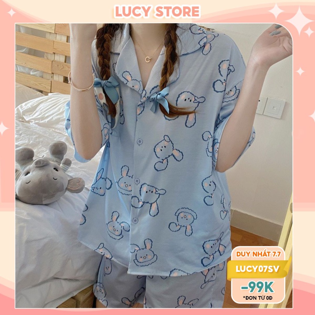 Quần áo ngủ pijama đồ bộ mặc nhà nữ cộc tay mùa hè lụa mát hoạt hình Lucy Store