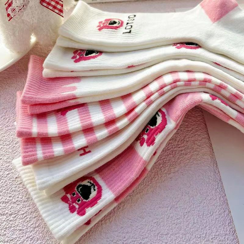 Tất Vớ cotton cổ cao hình gấu dâu LOSTO dễ thương Hàn Quốc