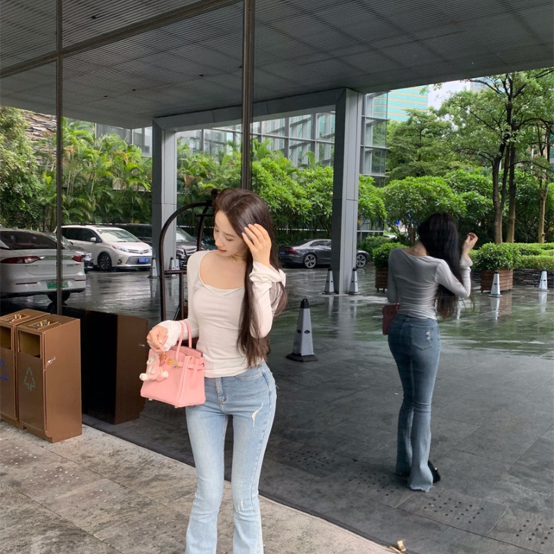 Áo thun COZOKC tay dài cổ vuông trẻ trung quyến rũ dành cho nữ