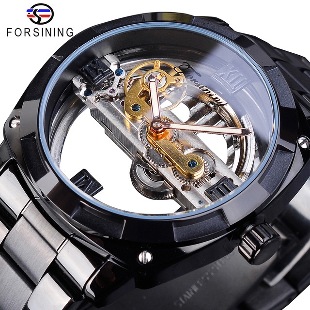 Đồng Hồ Cơ Tự Động Forsining Với Dây Đeo Bằng Thép Không Gỉ Màu Bạc Trong Suốt Chống Nước Cho Nam