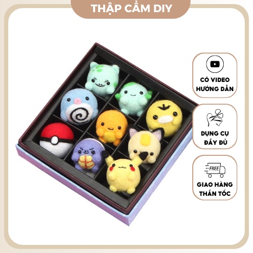 Len Chọc Handmade, Bộ Kit Len Chọc Combo 9 Bé Pokemon