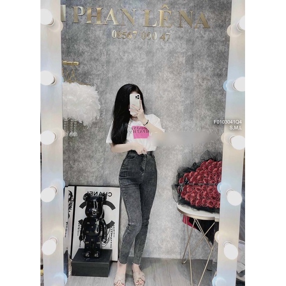 Quần jeans xám lai tưa