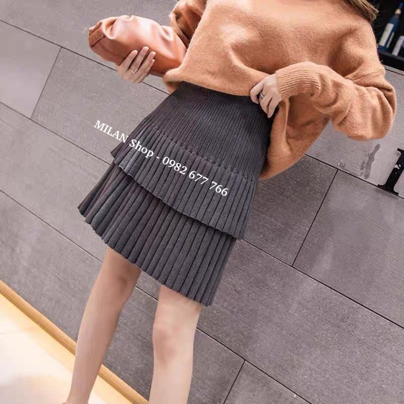 Chân váy len xếp ly ngắn đến gối 2 kiểu hot | BigBuy360 - bigbuy360.vn