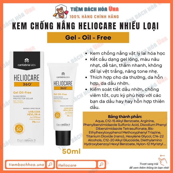 Kem chống nắng HELIOCARE Ultra SPF90, Water gel, Age active fluid, Pigment solution fluid