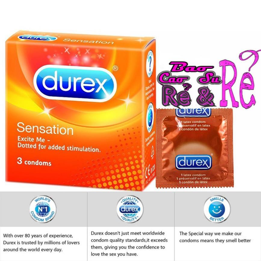 (CHE TÊN) Bao Cao Su CÓ GAI NHỎ LI TI Durex Sensation hộp 3 bao