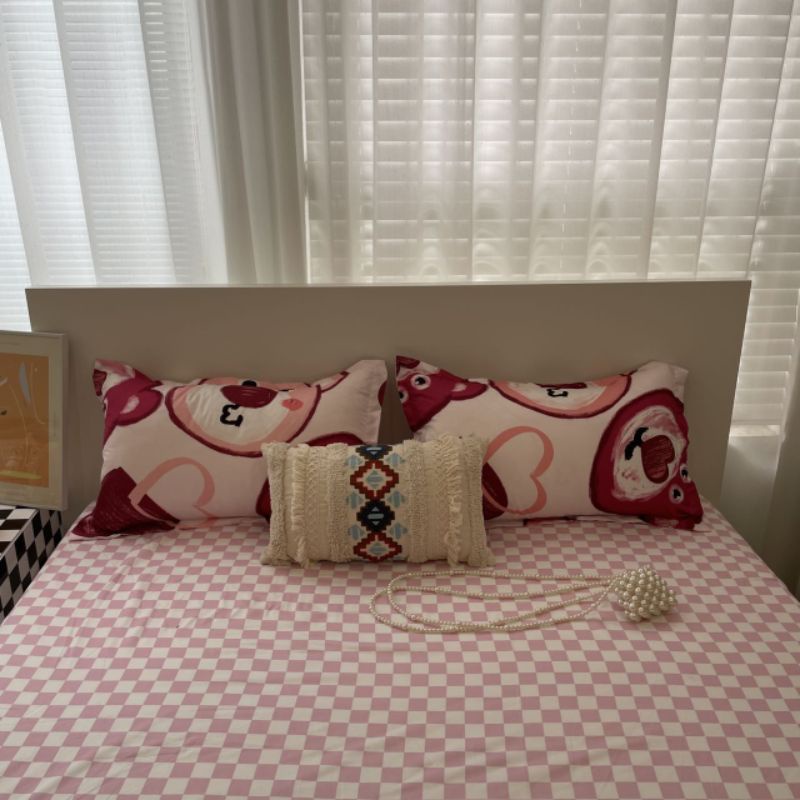 Set vỏ chăn ga gối (kèm vỏ ôm) cotton poly nhập khẩu gấu đỏ vải đẹp , mềm