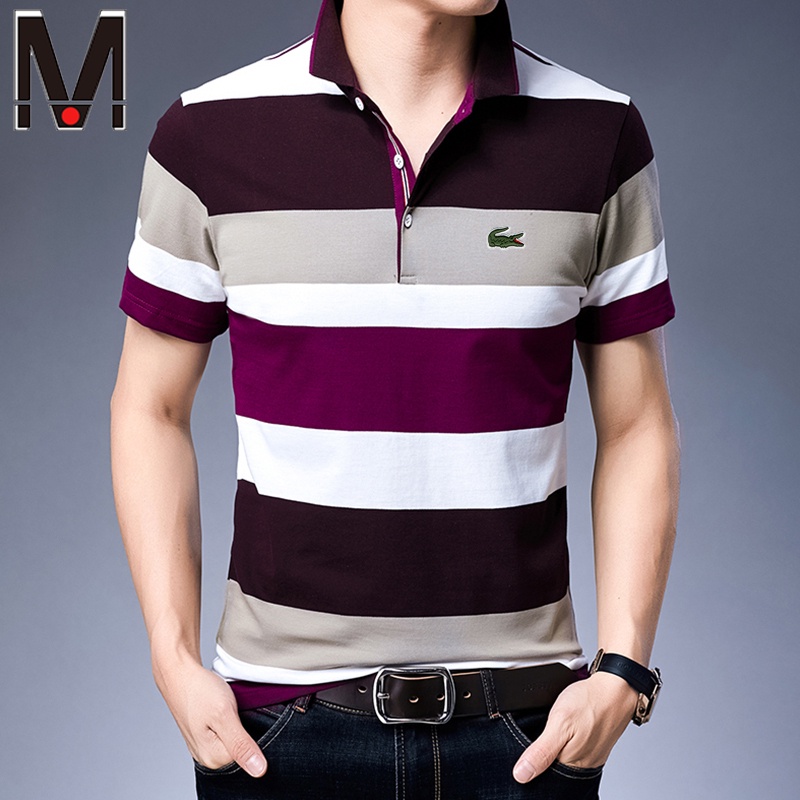 Áo Thun Polo Nam Tay Ngắn Họa Tiết Sọc Ngang Phối Màu Đơn Giản Thời Trang | BigBuy360 - bigbuy360.vn