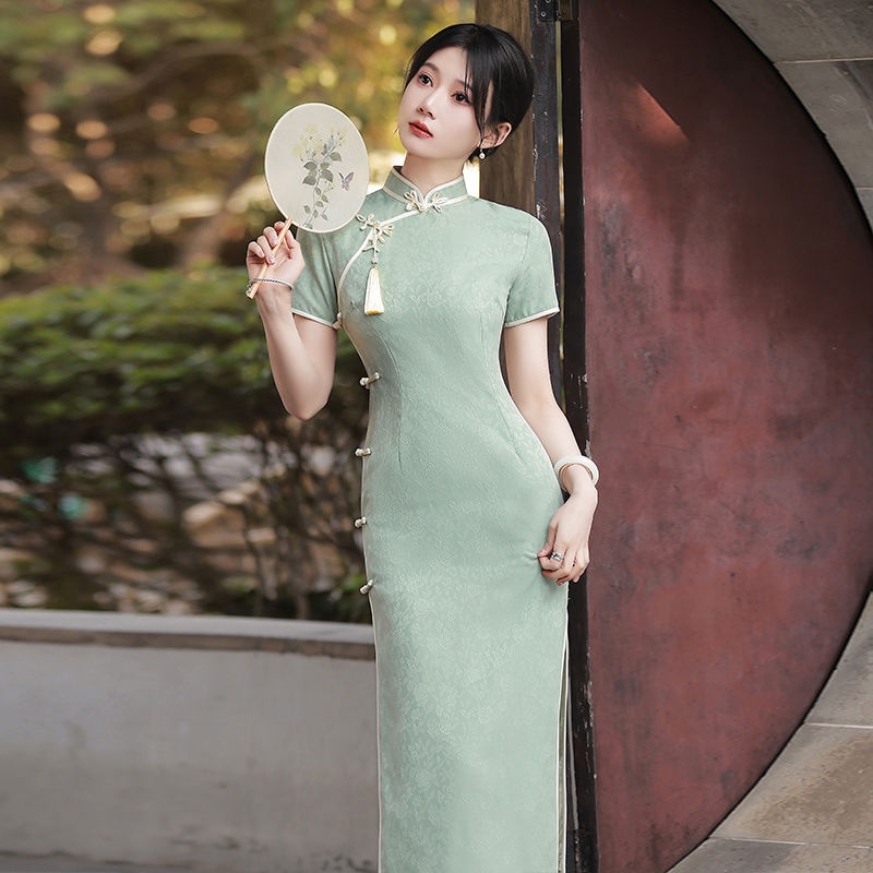 Đầm Sườn Xám Cách Tân Dáng Dài Phong Cách Retro Trung Hoa Cao Cấp