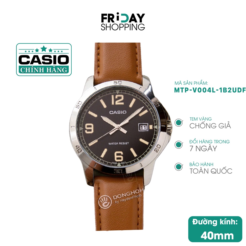Đồng hồ nam Casio dây da đeo tay mặt kim tròn thời trang MTP-V004L-1B2UDF chính hãng Fridayshopping